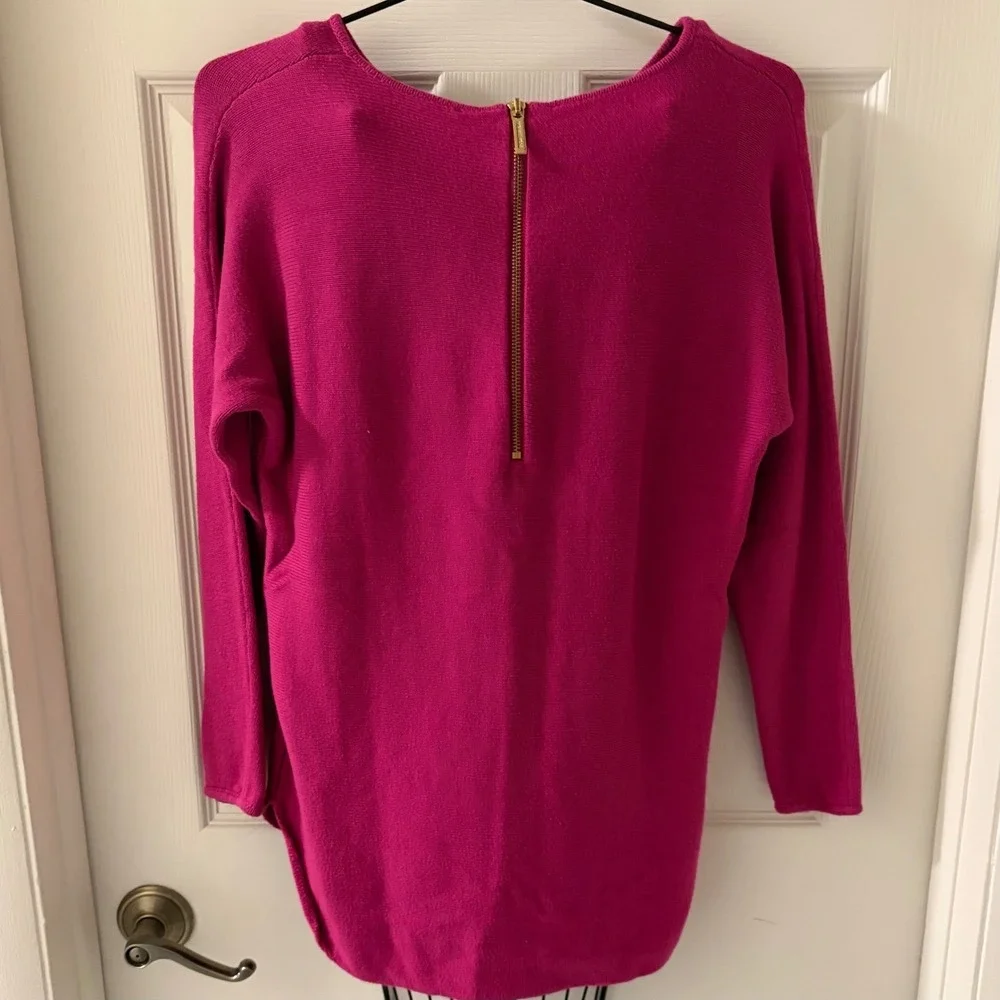 Michael Michael Kors Women's M Pink Long Knit Sweater Gold Half Zip Pullover